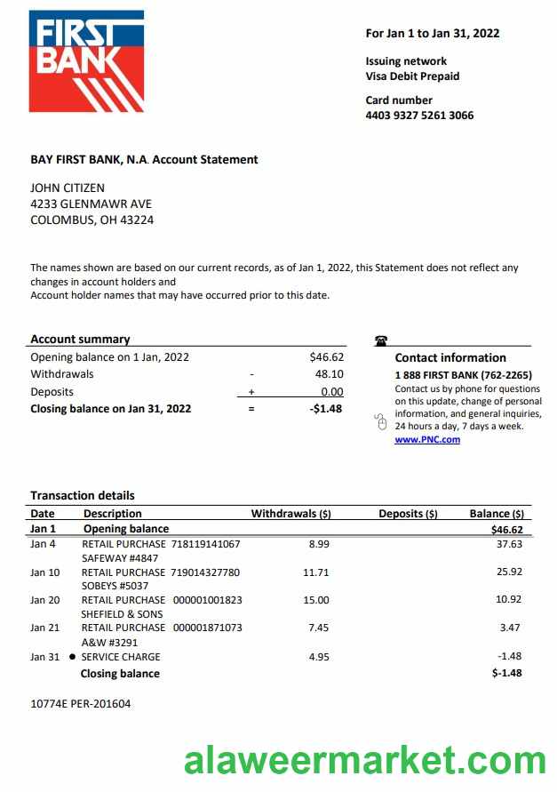 USA Bay First bank statement